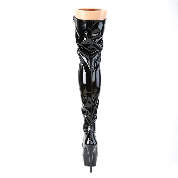 PLEASER • DELIGHT-3023 6" Heel Platform Lace-Up Stretch Thigh Boots - Picture 3 of 8